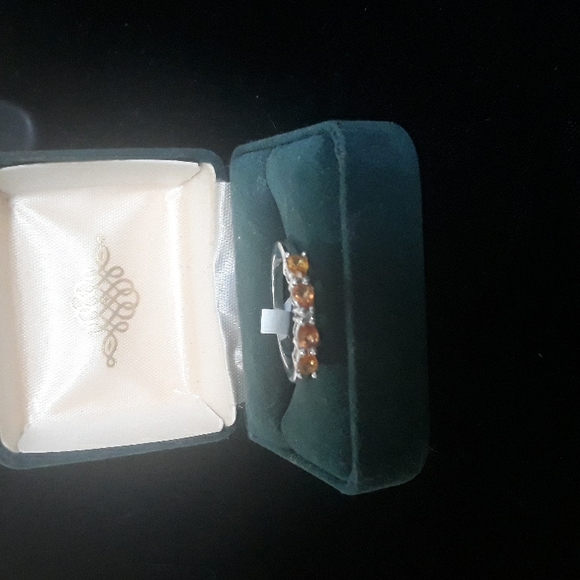 Sterling Slver Genuine yellow Sapphire/ White Diamond Ring Sz 6-8 - Picture 6 of 6